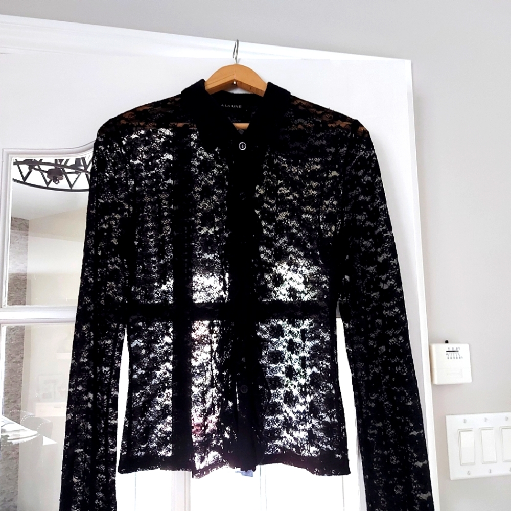 Chic Black Lace Button-Up Top